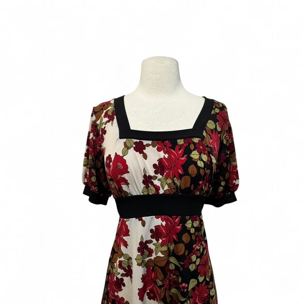 Babydoll Top Shirt M Short Sleeve Tie Floral Whimsigoth Boho Milkmaid Peasant - Picture 2 of 7